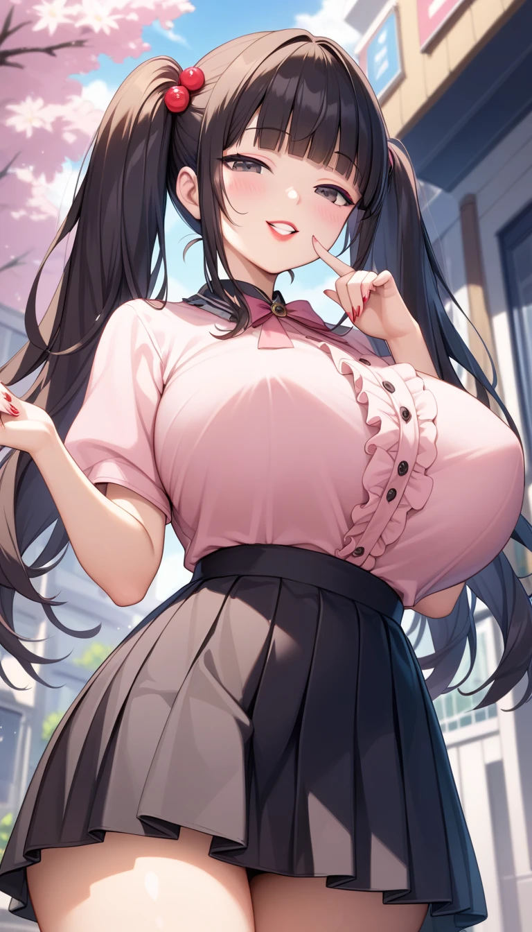 photorealistic,,[ 4 k digital art ]!!,seductive realistic mature female,(long eyelash,eyeliner),(tareme),(black wavy hair),(plump body:1.3),detailed face,mature clothed female posing in crowded street,outdoor,crowds looking at woman,(white frilled blouse and pink short skirt:1.3),(double peace),(thick pubic hair:1.3),wet pussy,(clothed woman),,(aroused and stressed:1.2),(wet brown pupils),brown eyes,oiled skin,smile,(sweaty),look at viewer,(creampie:1.3),(curvy body:1.2),(trembling:1.3),excessive cum in pussy,(cum in pussy:1.3),orgasm,aroused,from below,open mouth