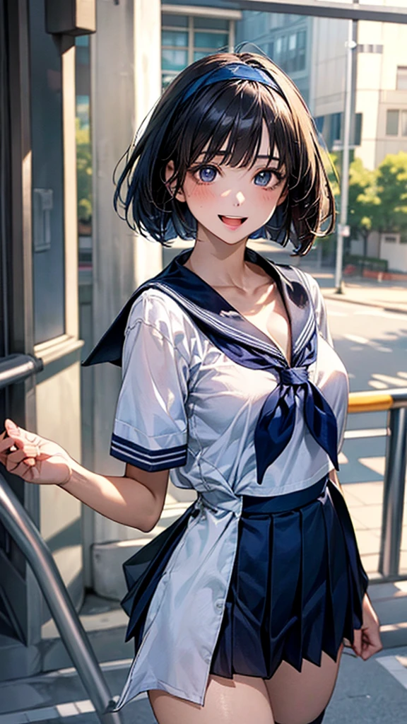 (((perfect anatomy, anatomically correct, super detailed skin))), ((panties pulled down)), 1 girl, japanese, high school girl, shiny skin, watching the viewer, 
beautiful hair, beautiful face, beautiful detailed eyes, (short hair:1.1, bob cut:1.2), dark blonde hair:1, brown eyes,, mole under eye, 
beautiful clavicle, beautiful body, beautiful breasts, large breasts:0.5, beautiful thighs, beautiful legs, 
((short sleeves, all dark blue cute sailor suit, dark blue pleated skirt, dark blue sailor collar, sailor scarf, socks, brown loafers)), seductive thighs, (red slave collar), 
((, ashamed, , , )), standing, 
(beautiful scenery), summer, school rooftop, building, chain-link fence, 
8k, top quality, masterpiece​:1.2, extremely detailed), (photorealistic), beautiful illustration, natural lighting,  crossdresser,boy
