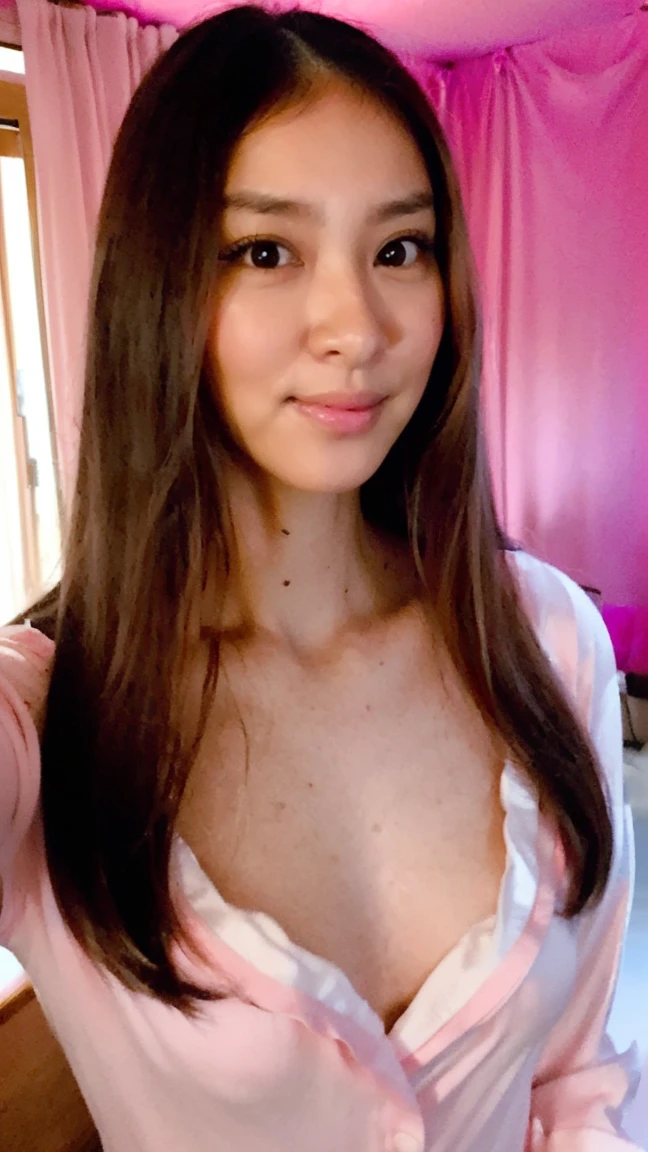 Four 12-year-old high school girls, very long hair like rapunzel,small face, innocent, tender, smiling shyly (with an expression of pleasure and lust on their faces,excited) totally naked without clothes ,erect nipples,big breasts, thin waist, long and shapely legs, bracelets on the wrists, House room,Lying in bed, stuffed dolls, dressing table with mirror ( taking selfies with phones) ultra detailed, 8k quality