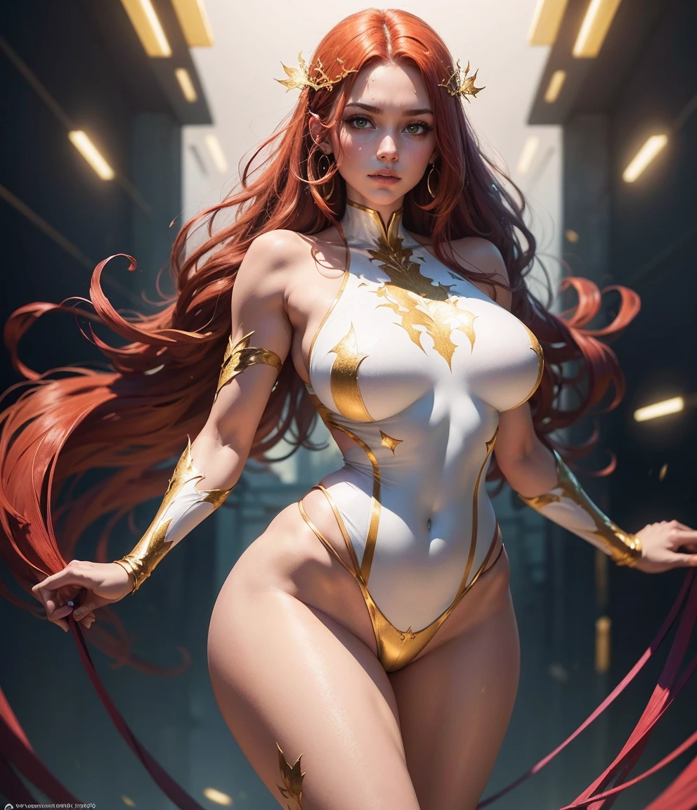 A captivating image of a beautiful Redheaded Aphrodite, the ancient Greek goddess of love and beauty. With her iconic red tresses cascading down to her shoulders, her radiant complexion glows under the soft, warm lighting. Her expressive hazel eyes are captivating, conveying a sense of love and allure. AR 9:16, ensure this high-definition image is of superior quality and rich in details, S2. (12MP), Canon EOS M50 Mark II, 50mm lens, F/1.8, nffsw, 4K, Wallpaper, Cinematic lighting, Hyper-realistic,