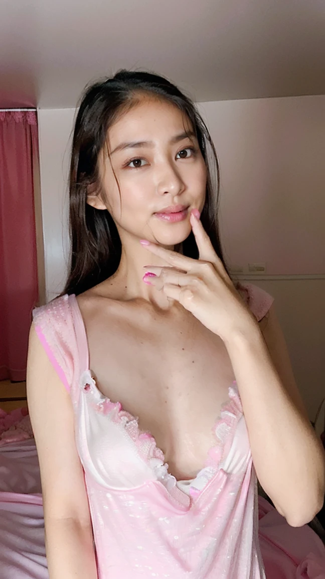 (highest quality)、((masterpiece))、(photorealistic stick: 1.2)、sharp focus、1 girl、small and perky breasted girl、Bewitching、sexy、eros、(alone)、cowboy shot、precise fingers、bride sleeping on the bed、((relax)、(Bewitchingなsmile)、(Prom Dresses Exposed)、(portrait:1.4)、Tropical Palace ,shiny skin,(See-through),realistic,smile ,wonderful,Complex,looking at the viewer、on the bed、横たわるsexyポーズ、(You are inviting your audience)、beautiful face、detailed and perfect face、perfect proportions、small and perky breasts、thin waist、belly button、gap between crotches、sexy太もも、