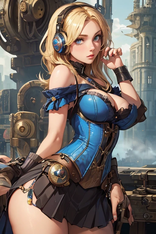 ((((steampunk clothes))),incomparable masterpiece, perfect artwork, ((perfect female figure)), short hair, blonde hair, skinny, realistic, solo, (photorealistic: 1.4), best quality, ultra high resolution, 1 girl, porcelain dress, Kpop ido, neckline, full body, (gigantic breasts), huge breasts, beautiful, masterpiece, best quality, extremely detailed face, perfect lighting, solo, no makeup, best quality, ultra high resolution, (Photorealistic: 1.4), Ultra detailed, Masterpiece, Best quality, Ulzzang -6500-V1.1