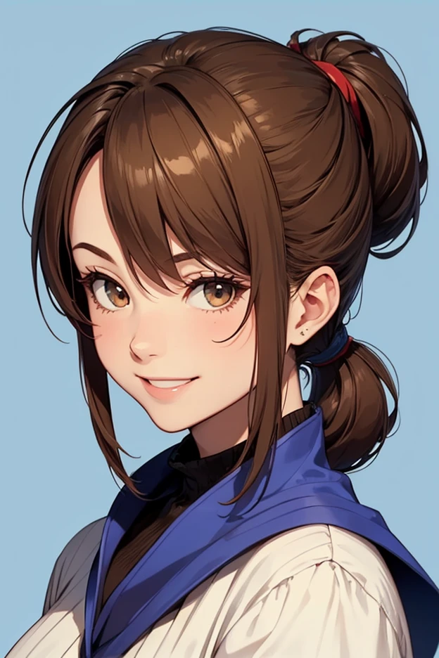 (masterpiece:1.2, highest quality), (woman１name:1.6)(realistic, photorealistic:1.4), beautiful illustrations, (natural side lighting, movie lighting), 
looking at the viewer, face focus, Upper body, woman1name, Japanese, perfect face, perfect body, Cute symmetrical face, shiny skin, baby face, medium breasts:1.4
((high ponytail:1.4, light brown hair, long hair)), hair between eyes, emerald green eyes, seductive thighs, thin, 
beautiful hair, beautiful face, thin and beautiful eyes, beautiful clavicle, beautiful body, beautiful breasts, beautiful thighs, beautiful feet, beautiful fingers, 
((tunic sweater:1.7 )), 
(beautiful scenery, evening, cute smile),