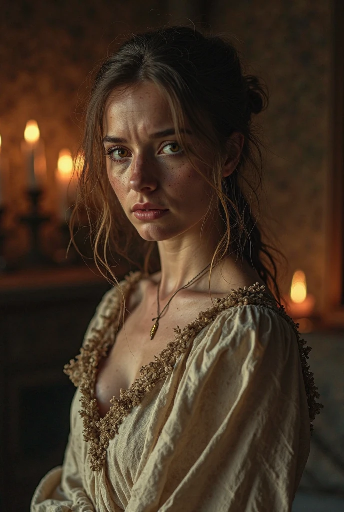 High quality photograph of a hot 35 years old woman (Dynamic frame:1.2), A woman tormented by lust drowns in the face of a mud swamp. (She sensually smears swamp mud on her chest:1.3). She is dressed in jeans and a leather jacket. (She caresses her neck and chest with her hands:1.5) [insanely detailed skin texture, sexy attractive texture] (depth of field) (( perfect body parts, Kodak 200T, dramatic lighting, global illumination ,Clear facial features, 85mm, 100mm lens, f/1.8 uplight, Ilford film stock --ar 16:9 --q 2 --v 5, Create ultra-detailed images textures, capturing every detail with precision ))