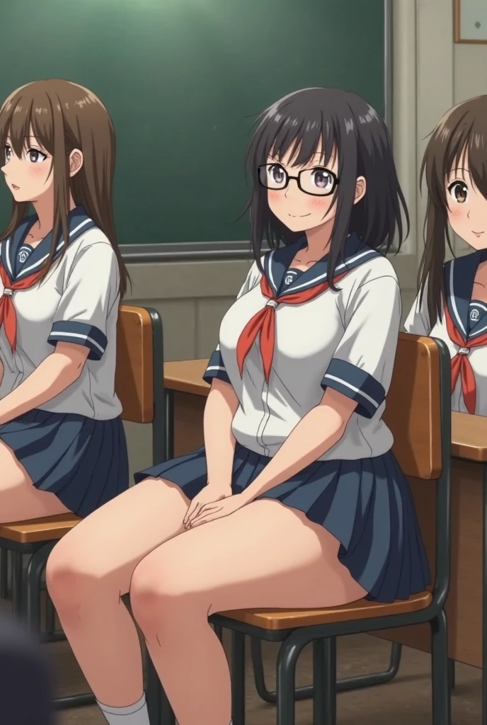 (2 girls) ,(Yukinoshita Yukino white lace panties).(Yuigahama Yui pink lace pants), classroom, uniform,,(black blazer),shirt,(Yuigahama Yui has big breasts),((Yuigahama Yui opens her mouth)),((shiny panties))),squat,thighs,calf,pink sneakers,whole body,smile,from the front,