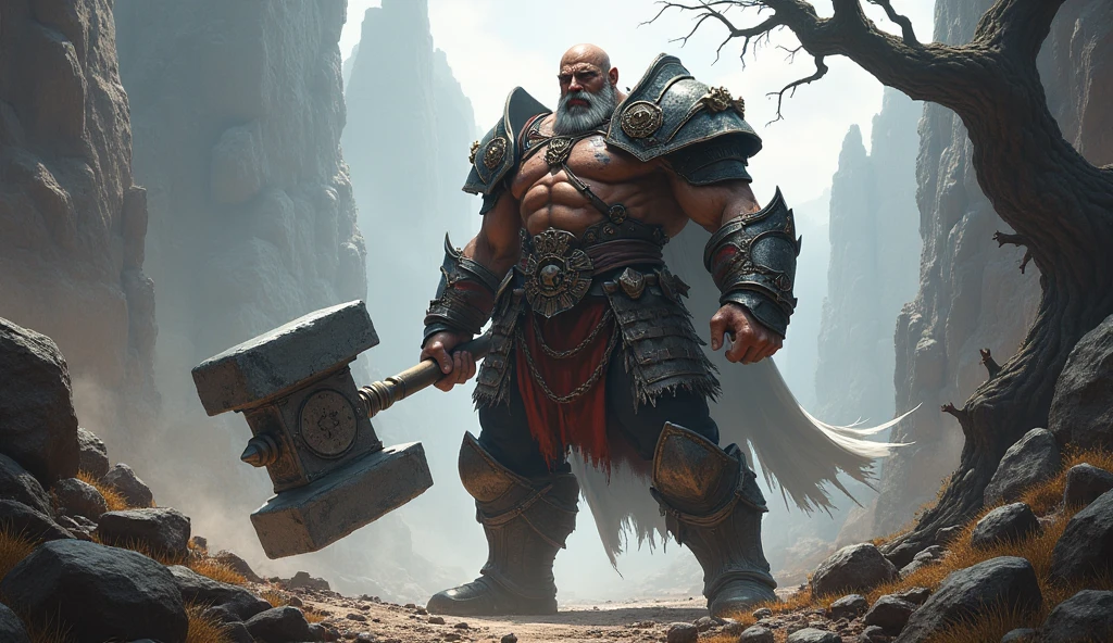 A strong dwarven warrior holding a battle axe, Fantasy, Wizardry