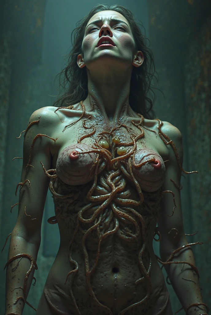 the viewer looks at the girl underwater, (Blood body):1.5, bloody head, dead pose,(( bloody dissected body)), (((bloody guts))), autopsy, gore content ,((nude)), Scarlett Johansson blonde hair( black widow )( creepy zombie), , closed eyes, ((skinny body)), ((body underwater)) ,more blood, photorealistic,Masterpiece, correct hands