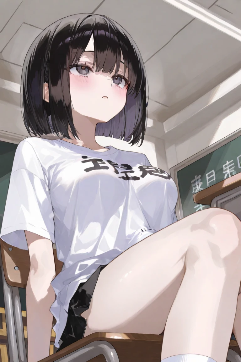 （8K、hyper HD），16yo girl、half squatting、dressed in，body，Open legs、with short black hair，White legs，Loafer shoes，with faintly visible