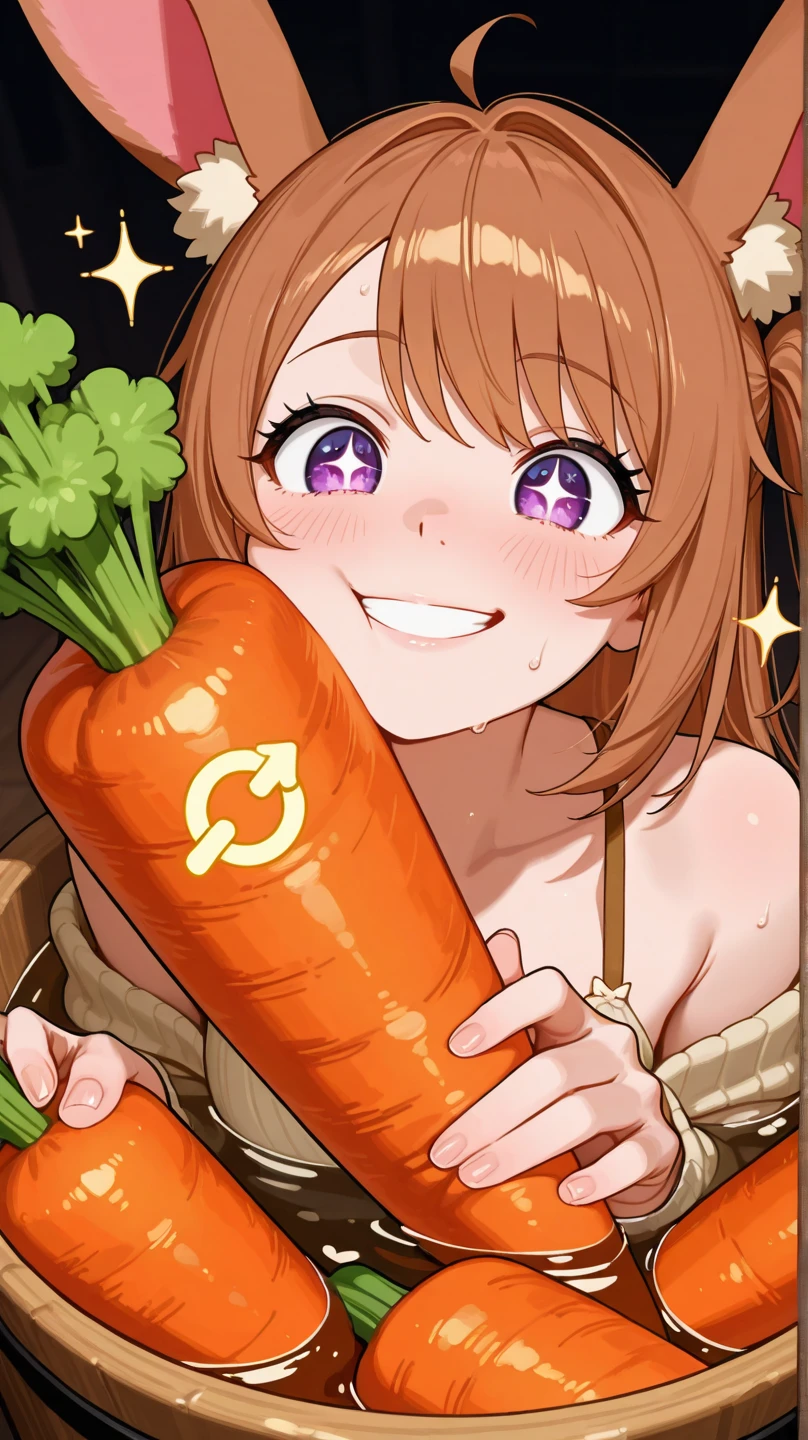Anime girl in a hat holding pickles and eggplant on a wooden stick, smile,bonfire in the back,I also make fan art, 80s anime style, Splash art anime , high detailed Official Artwork, by Kamaguruka, Showa Town, Official Art, Cute girl anime visuals, the material is!!! watermelon!!!, ❤🔥🍄🌪, everyone, Official Anime Artwork