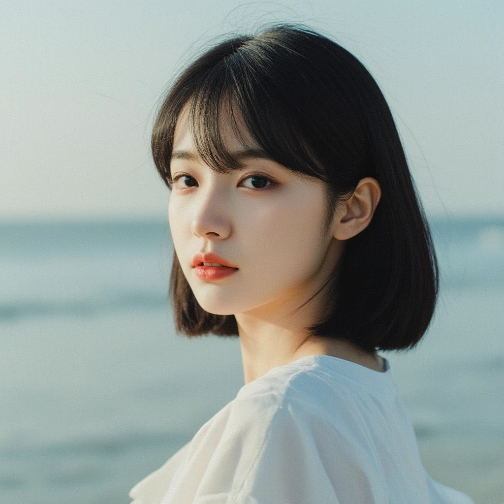 portrait photo of a 20yo girl by the sea taken by Hideaki Hamada,medium close-up<lora:HideakiHamadaStyle:1>,