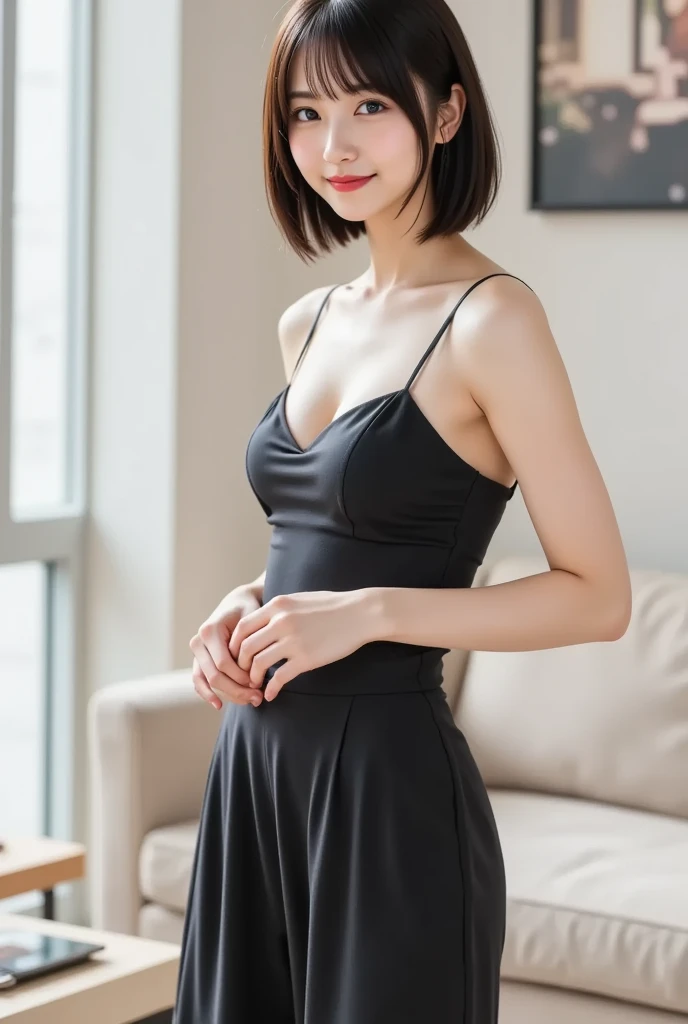 (((best quality))),(((ultra detailed))),(((masterpiece))),illustration,1girl,maid cafe,stunningly beautiful,slender,shoulder length flowing black hair,deep captivating eyes,maid uniform,short black dress,white apron,graceful movements,confident charm,warm genuine smile,France home,sliding paper doors,anime-inspired decorations,delicious coffee pastries,warm inviting atmosphere,joyful eyes,love for job,