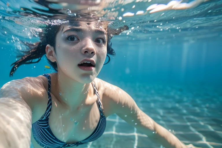There is a woman in a bikini swimming underwater, Underwater Swimming, Swimming in the water, floating underwater, underwater shot, Side profile in water, under the water, partially underwater, Visual distortion in water, underwater photo, Swim deep underwater, gofl course and swimming, underwater photo, in water! Up to the shoulder, Portrait of a woman in the water, underwater perspective
