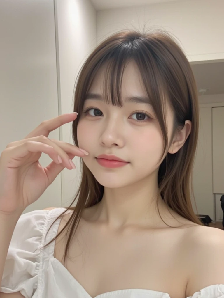 (masterpiece, best quality, 8k, RAW photo, beautiful and aesthetic:1.2),complex detail,ultra-detailed,(realistic skin), (((full body is in the frame))),
There is a young girl sitting on a sofa with her hands over her face., Chiho, Yoshitomo Nara, shikamimi, Hole in the Motto, sakimi chan, narumi kakinouchi, HeadshotProfile picture, Ayaka, Chiho ashima, harumi, Girl cute beautiful face