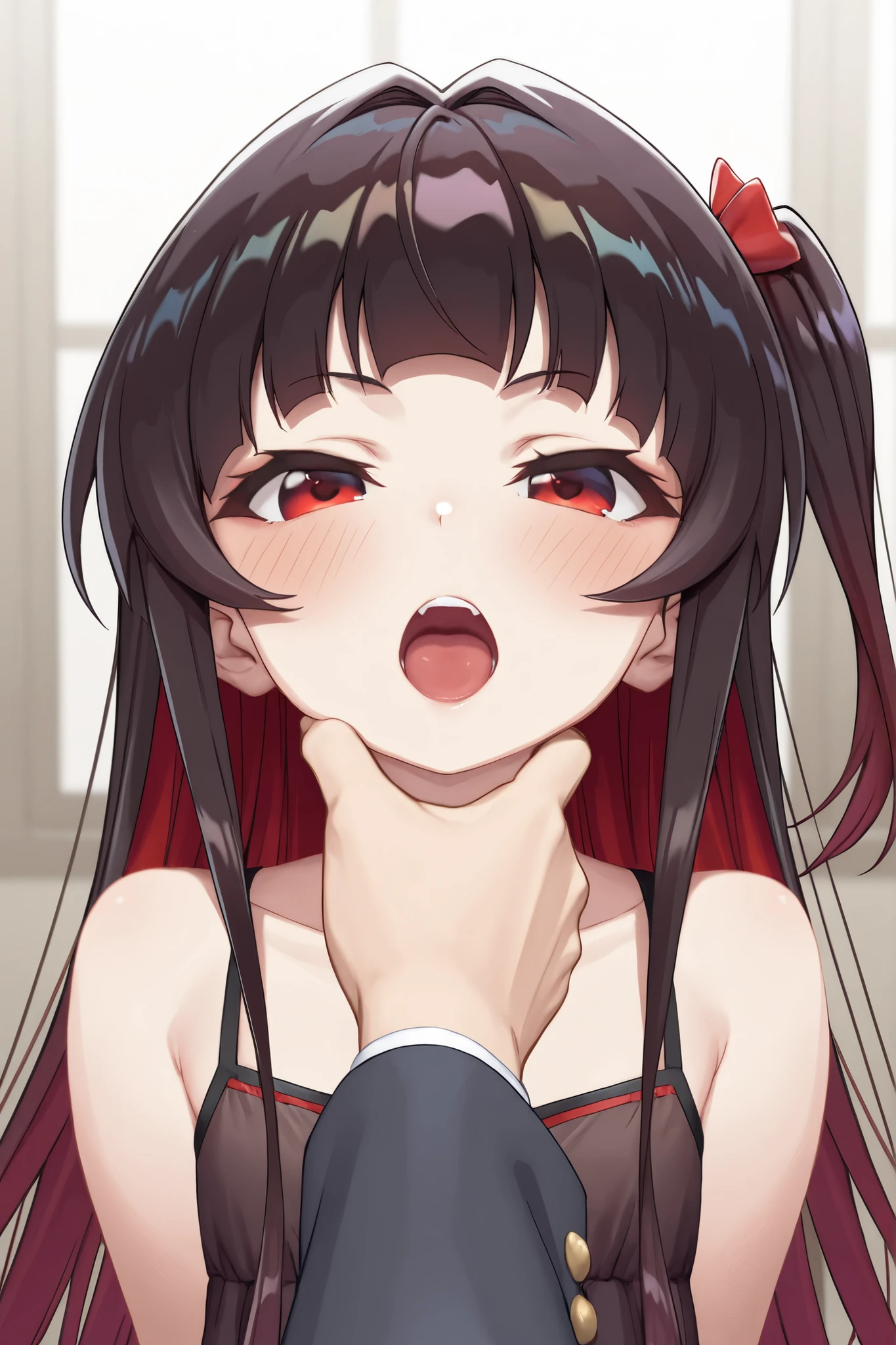 ((masterpiece, best quality)), high resolution,ultra detailed, detailed background,8k,16k,perfect lighting,detailed beautiful eyes,perfect pussy,1girl,nsfw,embarrassed,blush,look at viewer,steam,sweat,show off nipple,aroused,saliva,(open mouth,oral,spread mouth:1.2),close up face,(from above:1.2), (pov:1.4),(front view:1.2),drool stringing,fisheye lens,1boy,1penis,(vaginal,sex:1.3),penis in pussy,stick tongue out,show off pussy,boy on top,face to face,evil smile,seductive eyes,hetero, open arms for viewer,spread legs,show off pussy,in heat,(wavy mouth),tear,long hair,perfect fingers,(slender1.2),fu tao,twintail,(flat chest:1.2),short stature,flower shaped pupils,short stature,over size head,school sailor,skirt lift,sea,sky,summer
