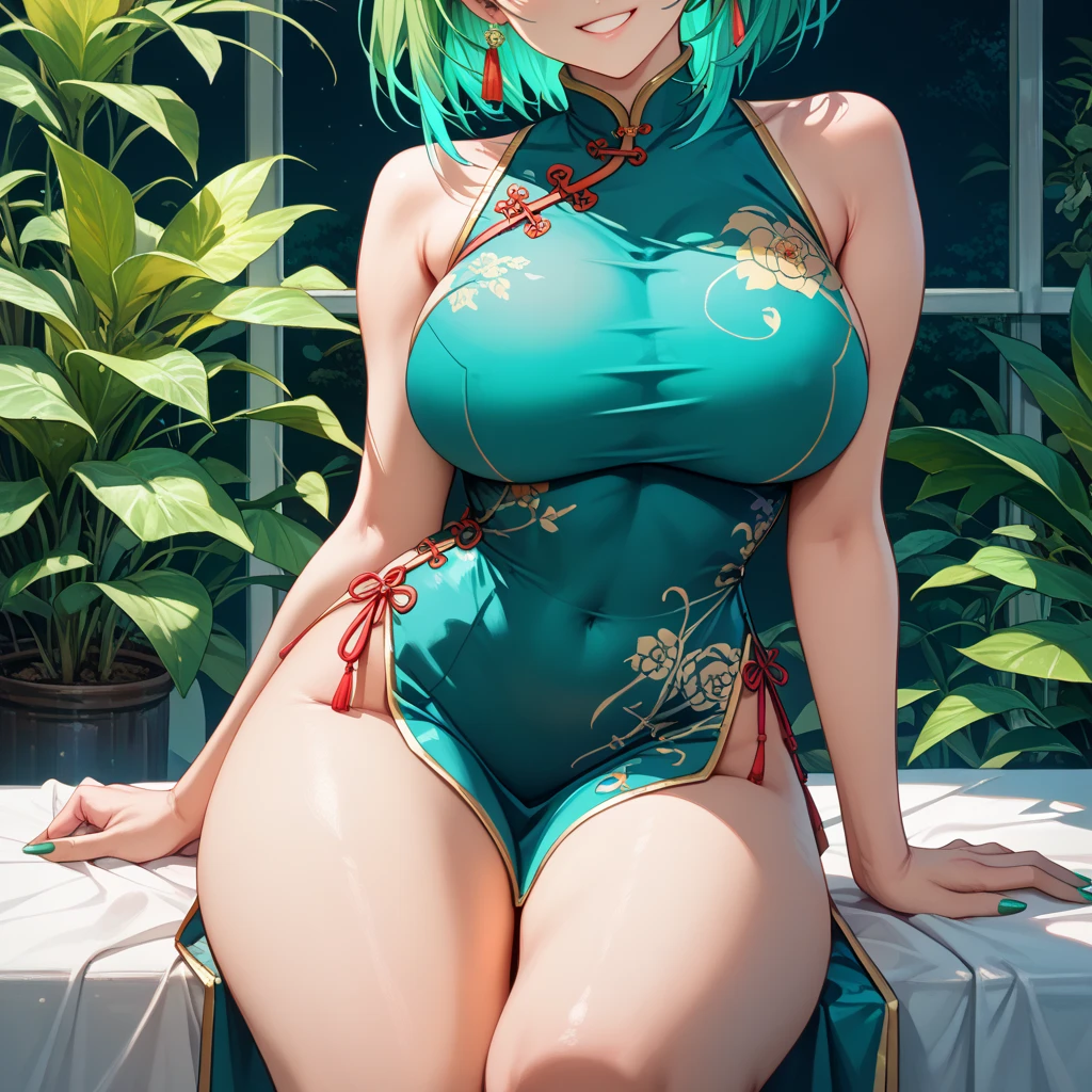 Super detailed, NSFW, masterpiece, High resolution, Photorealistic digital art, perfect lighting, (((1 girl, perfect anatomy))), accurate right hand, accurate left hand, five fingers, perfect style, hatsune miku, 3d face, big light blue-green eyes, glossy lips, blue-green long hair, shiny skin, A smile of ecstasy, (((twin tails))), big square hair accessories, city, night, (((Sexy Chinese Dress))), blush, sweaty, big breasts, ((Squat with your legs apart)), ((Put your right hand inside your panties)), (sweaty), (((View from below))), ((Focus on the groin)),