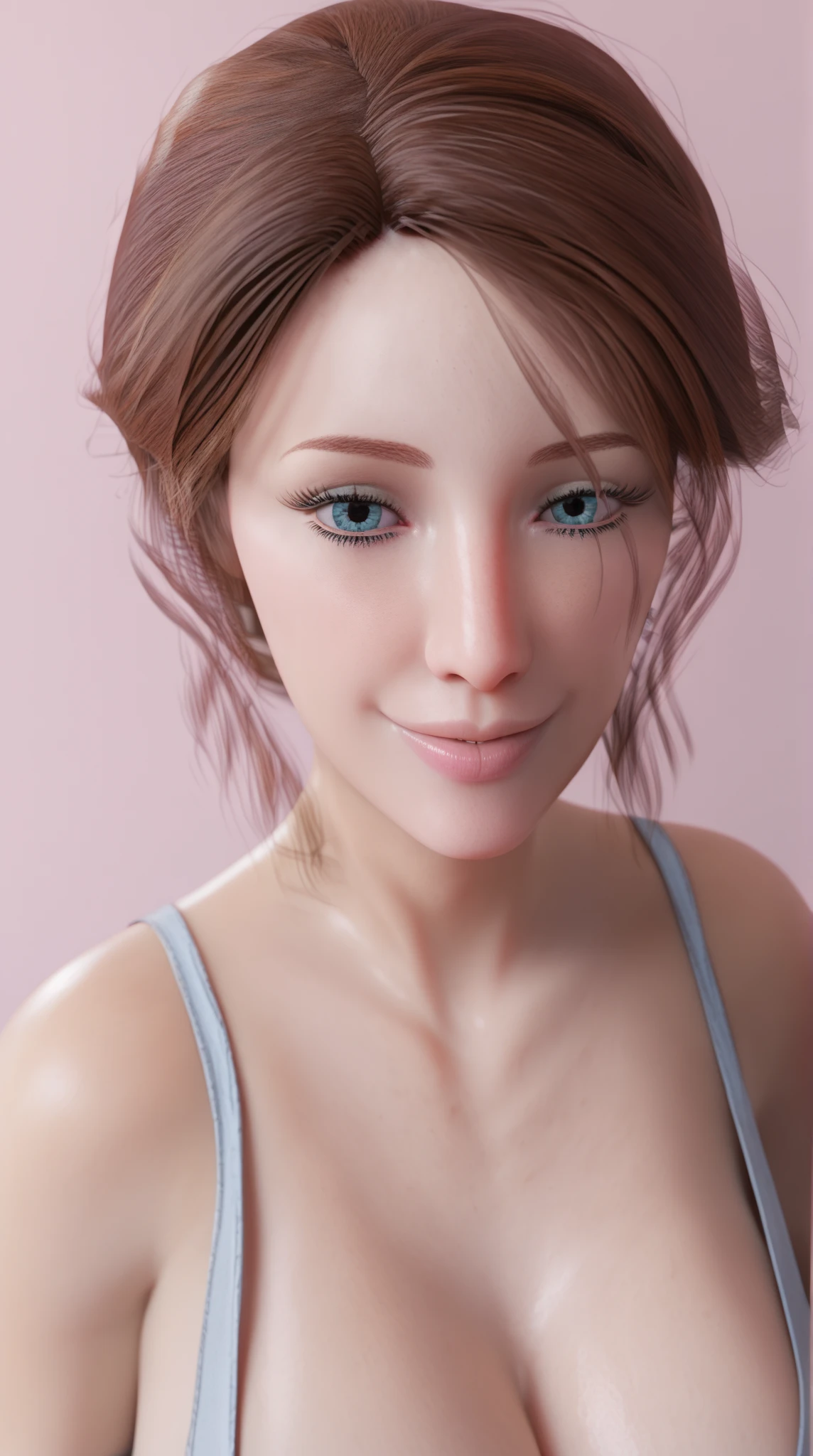 masterpiece, best quality, gorgeous 1girl, milf, sunny day, ((secretary outfit)), in office, european, whole body, sweat, nose blush, beautiful pretty symmetrical freckled face, short ginger hair, (((detailed realistic seductive black eyes))), freckles, smug, smirk, seductive smile, long red lips, sharp focus, realistic colors and lighting, hyperrealism, cute, artstation, cinematic lighting, bit tits