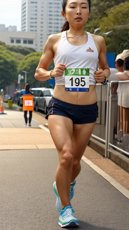 1 girl, solo, running, Gray Track Top, pink shorts, revealing outfit, deep cleavage, ponytail, athletic build, dynamic brushstrokes, fluid movement, capturing the essence of her athleticism and energy, using light colors and soft tones to create a dreamy and ethereal atmosphere, portraying the motion and grace of running, showing the wind blowing her ponytail and clothes, and the scenery of her surroundings, outdoors, detailed background, Modern metropolis,