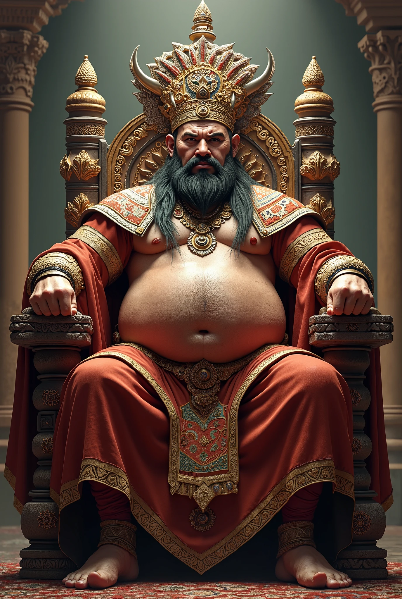 god on his throne ruling,Open legs, hair from navel to groin, underwear with big bulge in the middle, Chubby, Hairy, Bearded, high resolution, ultra-detailed , sharp focus, intricate details