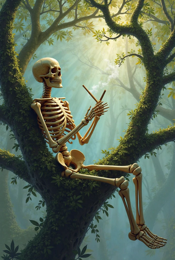 deep shadow, dark shadow, rocks, deep cave, darkness, a ray of light is directed at a skeleton that sits in a lotus position and holds in its hands a tree sprout, a tree sprout, a green leaf, a ray of light, a skeleton, old, cracks, cobwebs, graphic style of novel comics, 2d, 8k, hyperrealism, masterpiece, high resolution, best quality, ultra-detailed, super realistic, Hyperrealistic art, high-quality, ultra high res, highest detailed, lot of details, Extremely high-resolution details, incredibly lifelike, colourful, soft cinematic light,