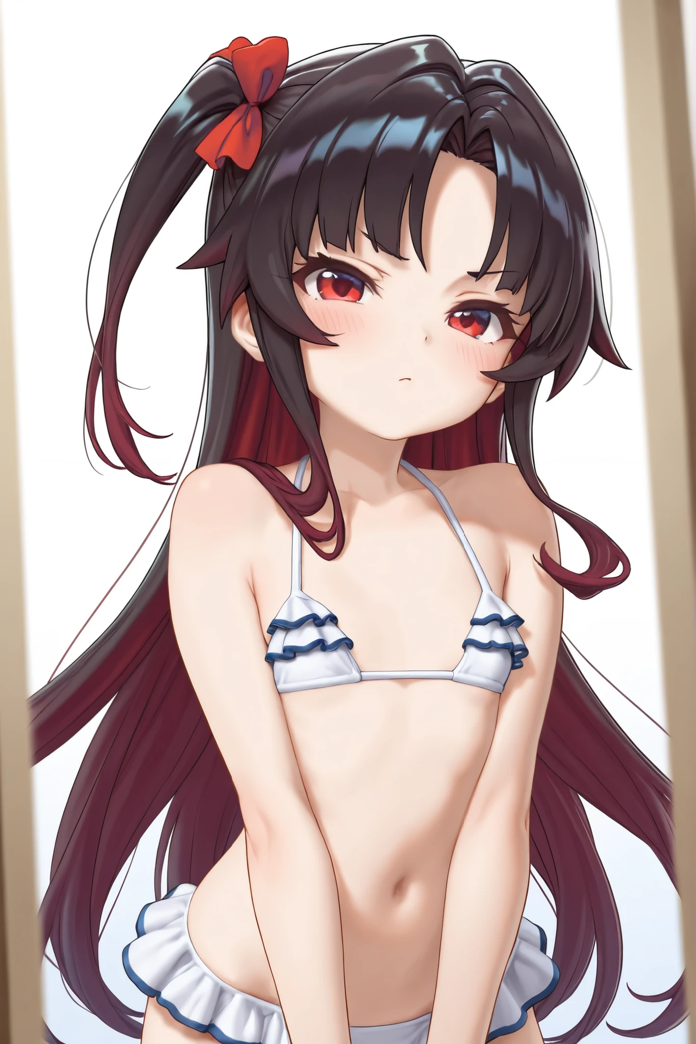 1girl,solo,yuuki mikan,, ,brown hair,, ,1girl,,,small breasts,,open mouth,,cowboy shot,smile,(spoken heart),simple background,grey background,looking viewer,,cowboy shot,,(lovey,cute),standing,,armspit,closed mouth,thigh