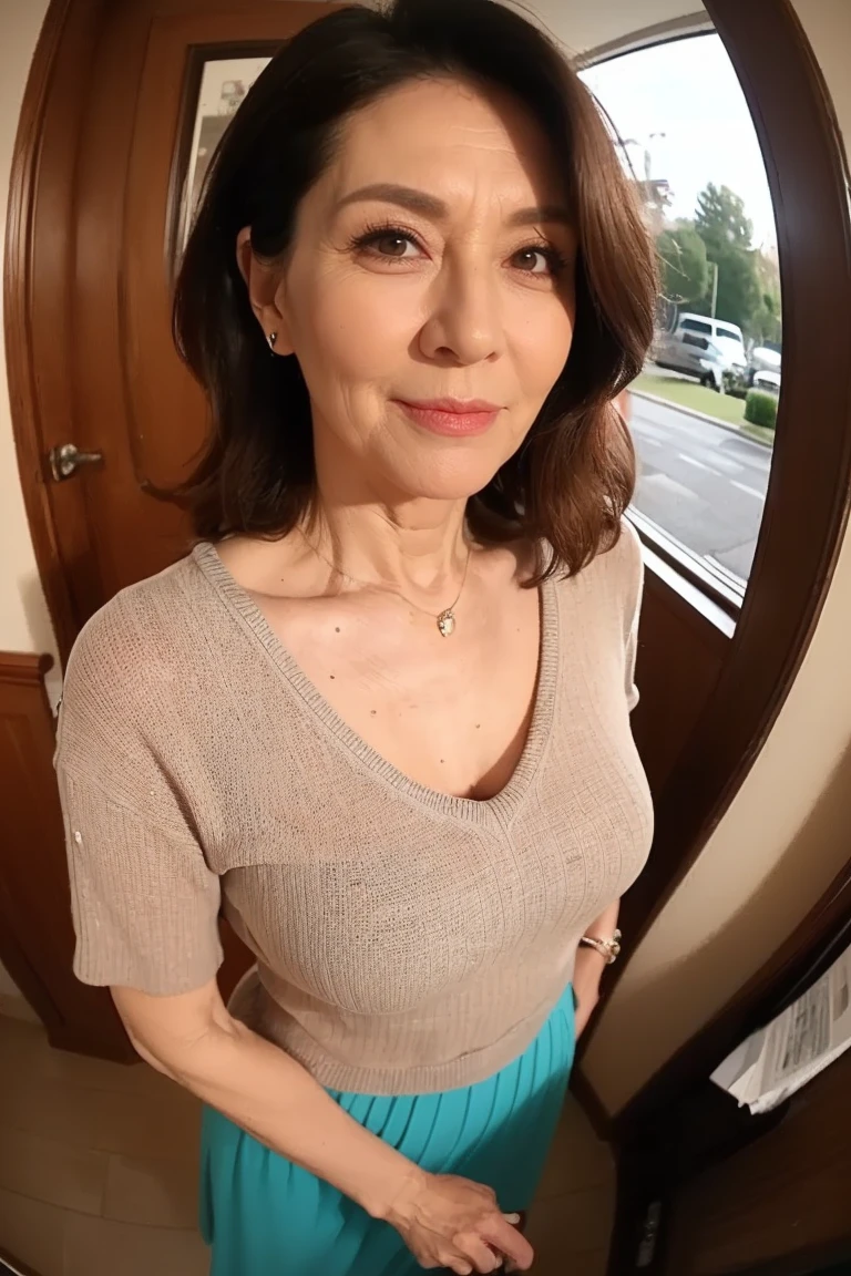 full body shot, white skin, small breast, saggy breast, tiny chest, little breast, little chest, potbelly, slightly chubby body, pubic is hairy, hairy vagina, MILF, mature, 40 years old, wrinkle at corner of eyes, full naked, very natural skin textured, standing view from side, showing ass, face looking to camera, in front a beautifull lake, at morning, (In 8K, highest quality, masterpiece:1.2), (Realistic, Photorealistic:1.37), Ultra-detailed, bright lighting, , full nude, full body photos, showing all body, 1 person, 46 years old mature woman, Black Hair, nude, naked, Highly detailed face and skin, Detailed eyes,