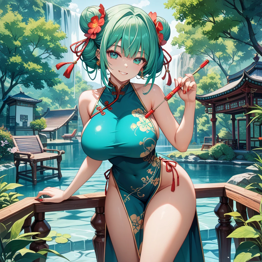 Kuki Shinobu Genshin Impact, Whole body, (NSTDA.:1.2), (10, beste-Qualit, master-piece: 1.4), ultra-high resolution, (lifelike, photorealistic portrait: 1.48), 20 age, Cute Girl, Nude, Famous Japanese actors, gigantic breasts, Blue Eyes, Head tilt, cowboy shot, from the side, looking at the audience, expressionless, Beautiful lake, Zeiss 150mm F/ 2.8 Hasselblad, In Japanese shrines, Whole body, foot, Ultra-Wide Angle