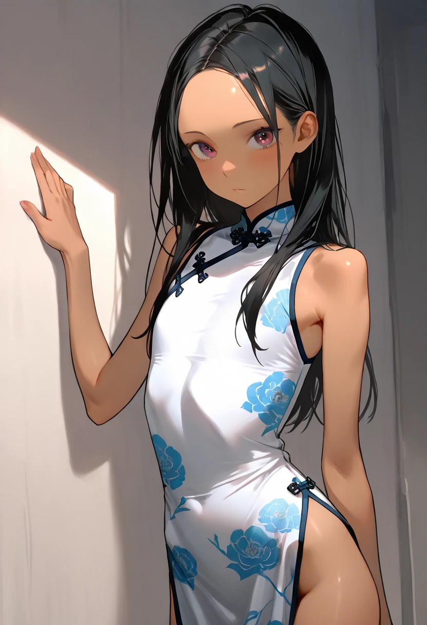 best quality,masterpiece,1girl,solo,(((NSFW))),(((9years old))),japanese girl,an extremely cute and beautiful girl,highly detailed beautiful face and eyes,petit,cute face,lovely face,baby face,shy smile,show teeth,black hair,long braided hair,Hairless pussy,flat chest,skinny,slender,(((wearing a wet transparent white mini qipao dress))),(((standing in a Chinese castle))),she is looking at the viewer,hands lift up dress,(upskirt above the waist:1.1),(no panties:1.1),(legs spread wide:1.1),(no bra:1.1)