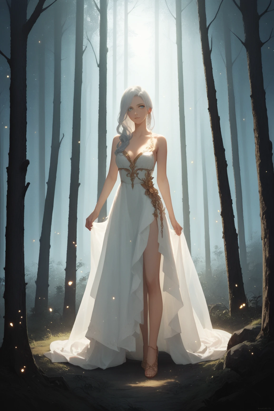 long white hair,white dresses,Beautiful girl --auto