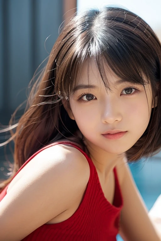 A girl crawls in a park at night,Clear sky in the background. Park benches and soft lighting, Rear photo, (Side photography), looking back at the viewer, (Masterpiece), ((Ultra-detailed)), (Highly detailed), (Expressionless), (Best quality: 1.2), 8K, hdr, A high resolution, absurderes: 1.2, Object perspective, Blurred background, Bokeh: 1.1, Lens flare, (vivd colour: 1.2), High quality texture, Detailed texture, High-quality lighting and shadows, a face with perfect proportion, full bodyesbian, Mature and excited body, Detailed skin texture, vibrant, pale and radiant skin, natural saggy breasts, gigantic bosom: 1.5, High waist, Narrow waist: 1.3, Wide hips, Full buttocks, Detailed beautiful face, (PureErosFace_V1:1.3)(Ulzzang-6500:0.4) Detailed beautiful eyes, Symmetrical eyes, Perfect eyes, Seductive eyes, Beautiful nose, High nose, Clear blush, Detailed lips, Earrings, hoop earings, necklace, jewelry, Sapphire heart necklace, Silver-toned high-heeled sandals, Seductive expression, Smile, Perfect hands, Delicate and beautiful fingers, Detailed beautiful legs, photo-realistic hair, detailed hairs, (Silver dress, Red dress, Blue dress), Chisato Nishiki, Long hair, Blonde hair, (Red eyes: 1.5), Hair ribbon, Bob cut, Red hair ribbon,),Huge breasts,Japan goddess,Blush,