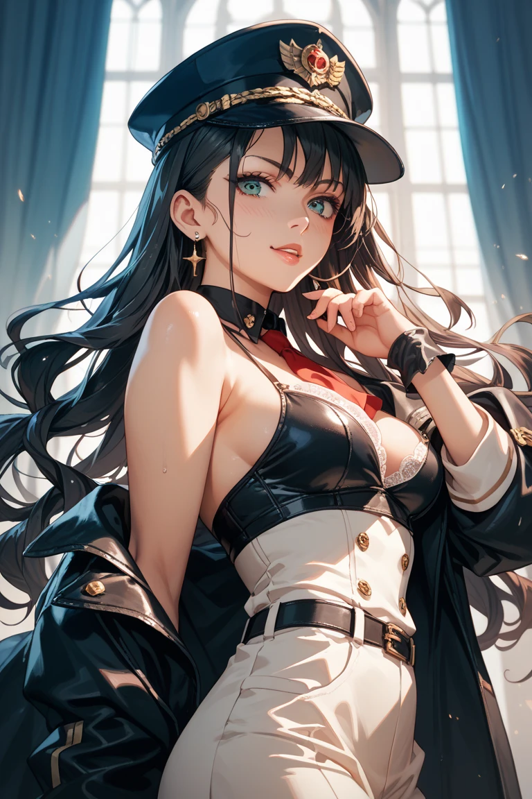 ((Medium-breasted, 18-year-old girl, small head)), ((15)), (Perfect body: 1.1), (Young), (Short wavy hair: 1.2), Full body shot, (Girl in uniform: 1.4, pleated skirt, button-up shirt), ((School uniform)), (Highly detailed CG 8k wallpaper), (Very delicate and beautiful), (Masterpiece), (Best Quality: 1.0), (Ultra High Resolution: 1.0), beautiful lighting, perfect lightning, realistic shadows, [Hi-Res], Skin Detail, Ultra Detail, (Legs Spread), (Legs Up), Slim Body) Bent, Big Earrings, Thighs, (Beautiful Long Hair),, Thin Clavicle, Soft Navel, Soft Midriff, Soft Back, Angle from Above, Sweaty, Beautiful Breasts, Blush photorealistic, realistic face, realistic eyes, small eyes, grinning ((((colorful)))) ((cleavage))), (eyeliner), (mascara), ((thick white liquid on the body)), ((very sweaty)), (high detail skin)))), (body wet))((wet thighs)), ((spread thighs)), ((thick white liquid dripping from the body)))), ( (Hands on thighs))