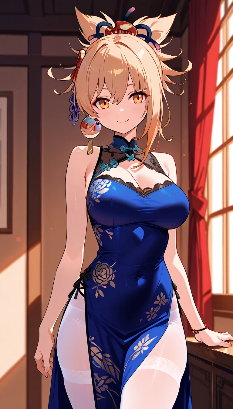 best quality, masterpiece, highres, solo, {alice_margatroid_touhou:1.15}, blonde_hair, short_hair, hairband, blue_eyes, capelet, 1girl, alternate_costume, china_dress, chinese_clothes, dress, smile, bare_shoulders, breasts, cleavage, cleavage_cutout, looking_at_viewer