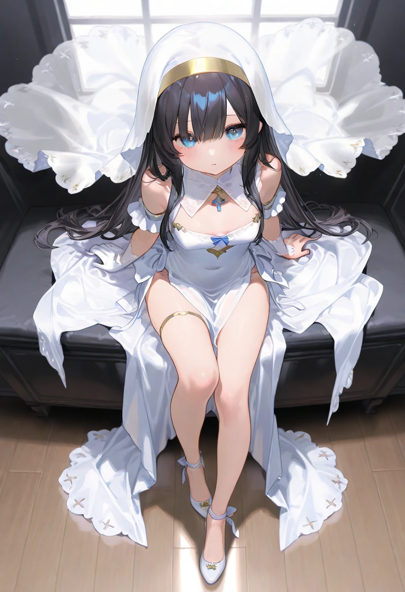 1girll,Masterpiece, 8K,Semi-realistic,4K,RTX,Shaders,brilliant texture work,The dress is black,blackstockings,White gloves,Long blue hair dragged to the ground,Cute wings,The barefoot,Smooth body,Portable lanterns,surrounded by cloud,Exposed body
