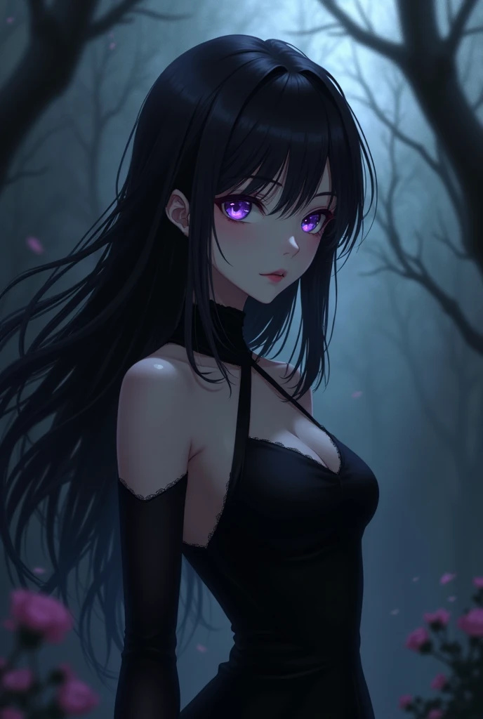Sexy cute anime girl with fox hears dark black hair purpel eyes
Giant