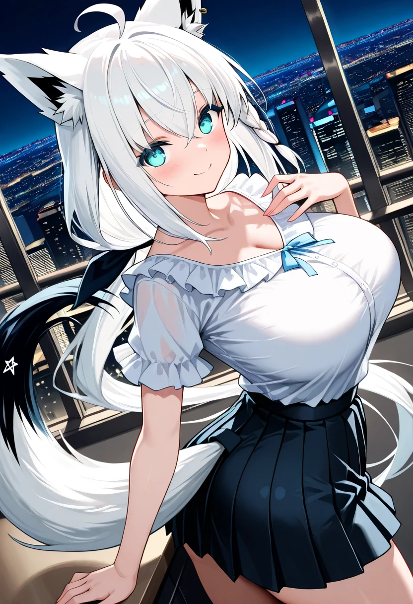 Anime Kawaii sexy Perfect Slim sensual body large breast and huge thighs, An intricate and highly detailed illustration of anime (Young girl). "A 17 year old girl with a voluptuous body, pale and delicate skin, long straight white hair, bright and expressive purple eyes, pink and full lips. She wears a tight black dress that accentuates her waist and bust., with a V-neckline that highlights your large breasts. The dress has a short black skirt that fits her hips and shows off her smooth, toned thighs... She wears a pair of black stockings that cling to her legs and accentuate her figure.. On your feet, She wears a pair of black high-heeled boots that give her an air of mystery and sensuality.. around the neck, She wears a black choker with a small crucifix that accentuates her pale skin.. Her white hair falls loosely down her back and moves gracefully as she moves.. Her bright purple eyes shine with intensity and her gaze is hypnotic.. Her pink and full lips are perfect for kissing and her smile is radiant. She wears a kitsune mask on one side of her face that gives her an air of mystery and magic... His figure is curvy and sensual, with a large bust and wide hips. She is a true beauty and her presence is impressive."