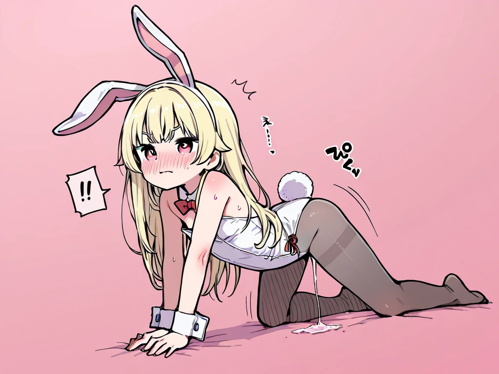 nsfw,((Petite)),(boy),blonde low twintails,lips, Ahegao,Bunny girl,(Penis in crotch), from penis,On all fours,Side view