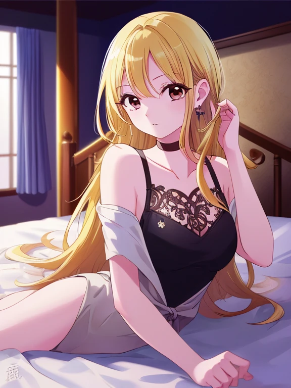 1woman,Sitting,Surprised expression,visible teeth,hand covering mouth, in Japanese house, night, stunning,half body photo, very detailed face,cute,,HD face, perfect face,Red nightgown,Very big breasts,Blonde hair,blonde hair,bangs,long hair,wavy hair,ultra detail,ultra Hd, masterpiece,4k