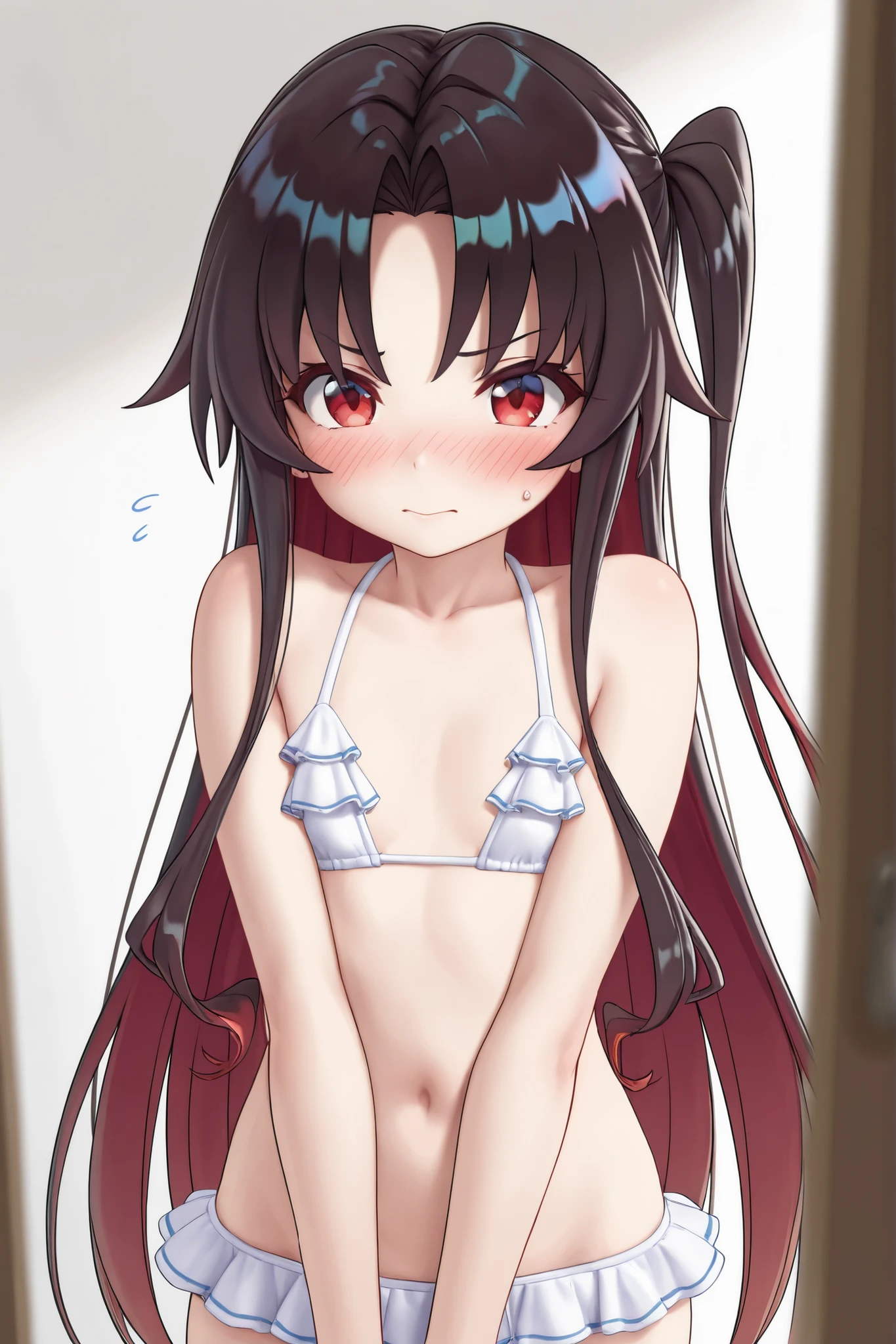 (masterpiece:1.3), (best quality), 1girl, flat chest, very detailed red eyes, very detailed face, white background, highres, absurdres, grin, smug, standing, very detailed, looking at viewer, cowboy shot, solo, vivid colors, hu tao (genshin impact), symbol shaped pupils, hat, long brown hair, bangs, twintails, flower-shaped pupils, ((masterpiece)),(best quality,top quality,8k),waterpaint,illustration,paint,majestic,1girl, smile,high sharpness,high res, , naked, steamy, fog, sauna, cute, pretty, pubic hair, topless, bottomless, armpits, sexy, solo, 1girl, erotic, seductive, armpit focus, sweat, , vag*na, legs spread, hide hands, adorable, (completely naked)