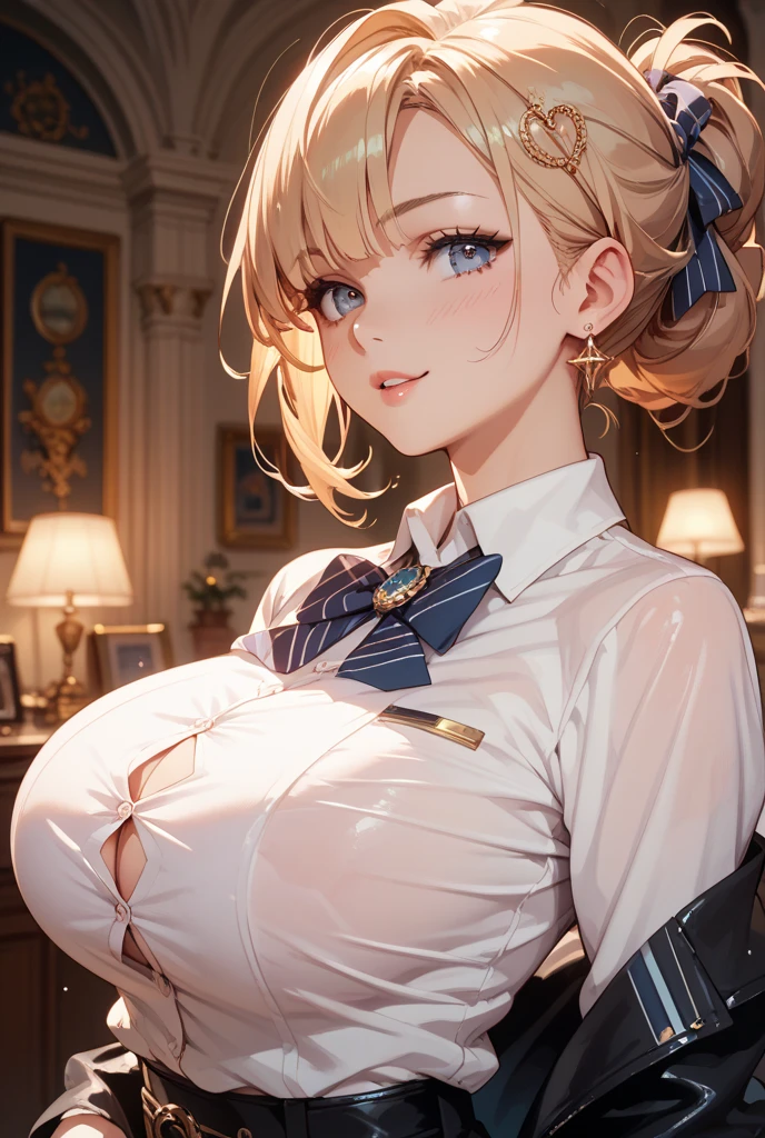 Realistic, masutepiece, Best Quality, Perfect Anatomy, (Detailed eyes), One High School Girl, Navy Blue Uniform, huge-breasted, Sweat, Ponytail, earrings, (pleatedskirt), crass room, Ecstasy face, Open mouth, Side face, SUCK, Sloppy, Stick out the tongue, Saliva, tearful, Eat black frankfurt