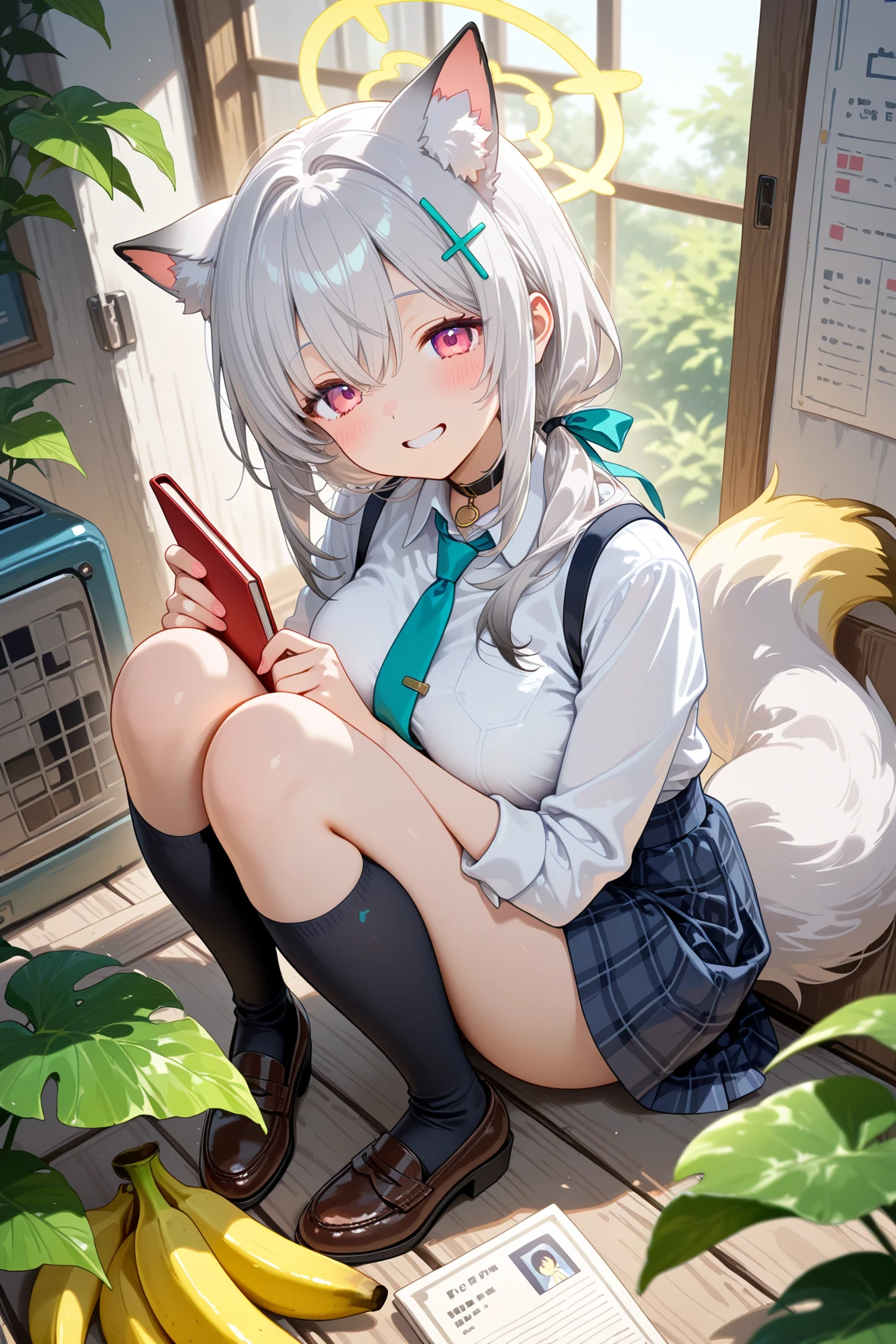 Anime Girl with cat ears holding a book in her hands, cute Anime Girl, (Anime Girl), cute anime style, Cute anime face, nyaruko-san, young Anime Girl, extremely cute Anime Girl face, In an anime style, Anime Girl, cute anime catgirl, an Anime Girl, beautiful anime catgirl, beautiful anime style, Kantai Collection Style Gray Hair Breasts Plump Body