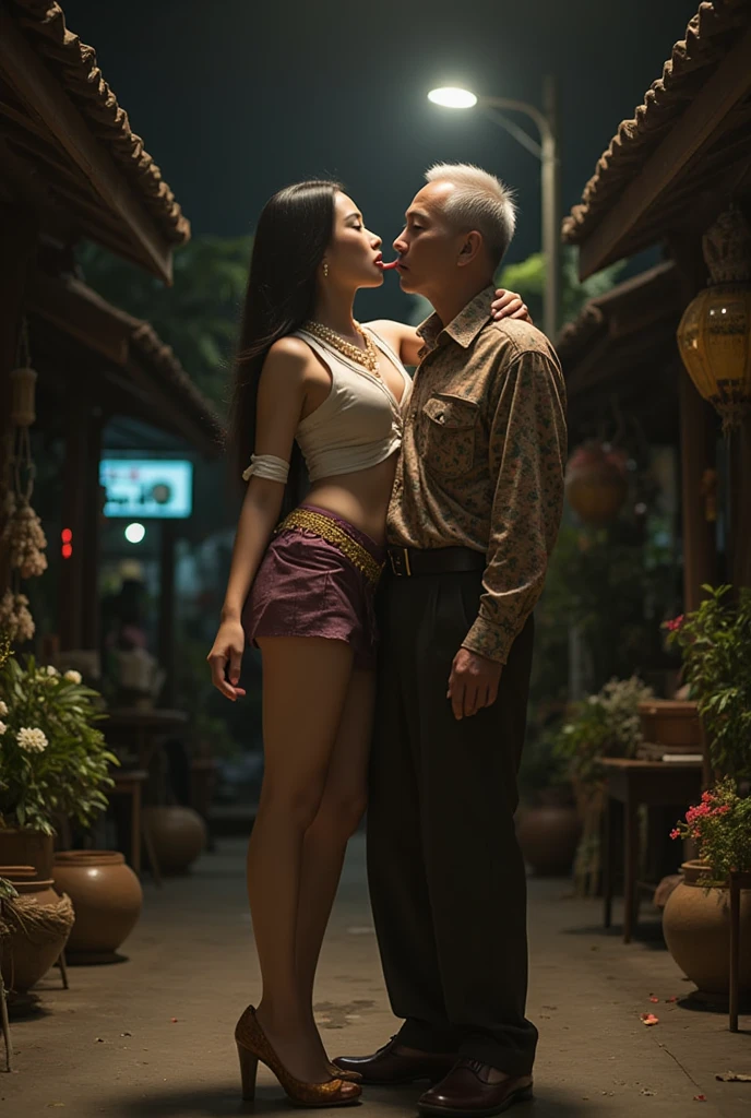 ((masterpiece, amazing quality)), (unity 8k wallpaper), (((1 thai young girl and 1 old korean man facing each other))), {1 thai girl, sexy girl, strikingly beautiful, black hair, big breasts, delicate facial features, porcelain skin, red lips, eyes hook the soul seduces you, (pole dancer), light blue stewardess uniform, tight pencil mini skirt, long sexy legs, Pin Up hairstyle, (pole dance stage), on the stage, high stage}, (((70 years old korean man wearing colorful shits and long pants))), (((70 years old korean man hugging on korean young girl's chest))), focus on old man, crowded people, full body, from front, Pumpui Bar Bangla Road Phuket Thailand, night, neon, looking at viewer, 