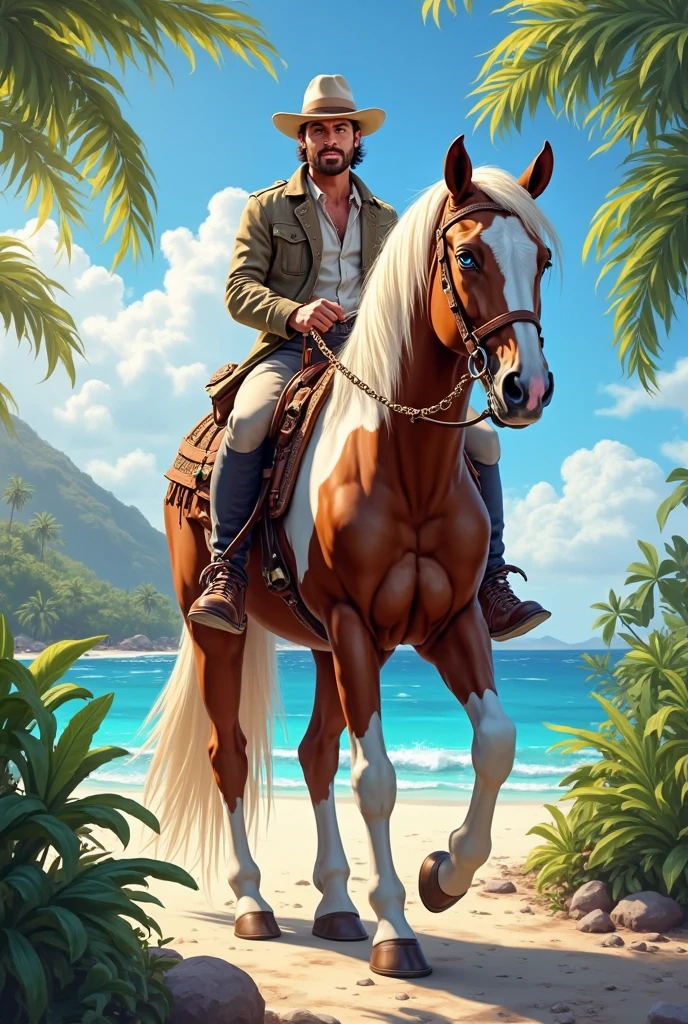 Man riding a horse covered in coconut