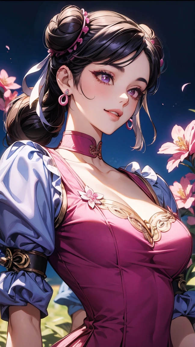 ((((Mucha style)))),(Vulgar),((JK girl)), open leg stand, (from thigh up),Too big,Pompadour,(Put your arms behind your back:1.2),((Sex addiction))((highschool uniform)), ((highschool skirt)) on (少し見えている panties), Half of it sticks out from the clothes,(High position:1.6),((Detailed face)) smile, ribbon,