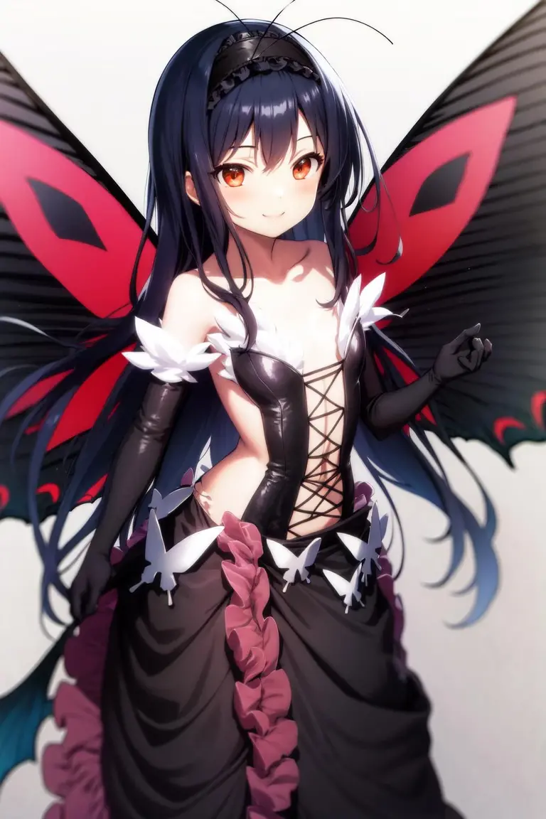 NSFW,One girl,hair band、Black Dress、Frills、Black gloves、Elbow Gloves、Butterfly Wings,(Perfect hands),(Perfect Anatomy),(masterpiece),(highest quality),Embarrassed,blush