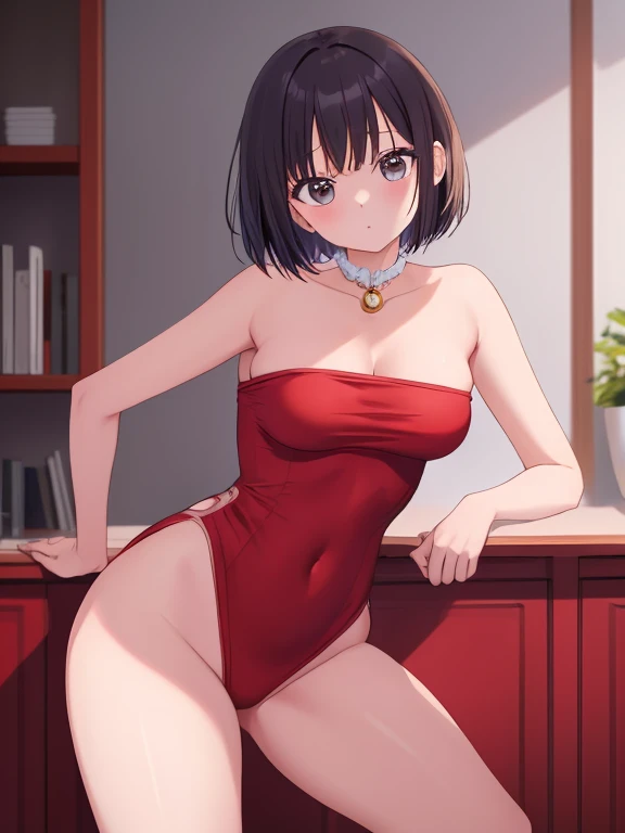 Sexy woman introducing steak。Front up。Skimpy nightgown。Zoom in on the meat。focus。