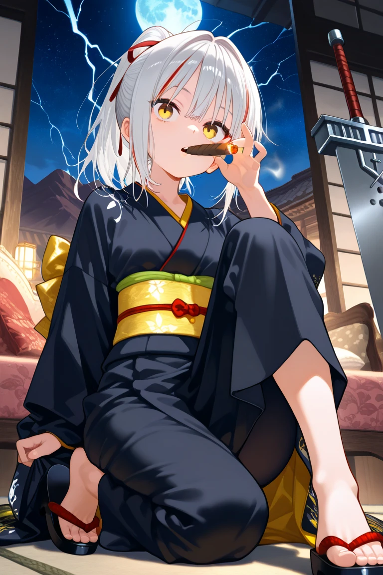 1 garota, arma, demon slayer uniform, espada, Sozinha, cabelo preto, mechas rosa, orelha de gato, Katana, contendo arma, contendo espada, roupas japonesas, Haori, cabelo multicolorido, sorriso, olhos pretos, olhos rosa-avermelhados, olhos multicolor, tronco, cabelo curto, cabelo gradiente, uniforme sem mangas, sem alunos, boca fechada, Mangas curtas, bainha, franja, colar preto, necklace on the neck, coleira, coleira preta
