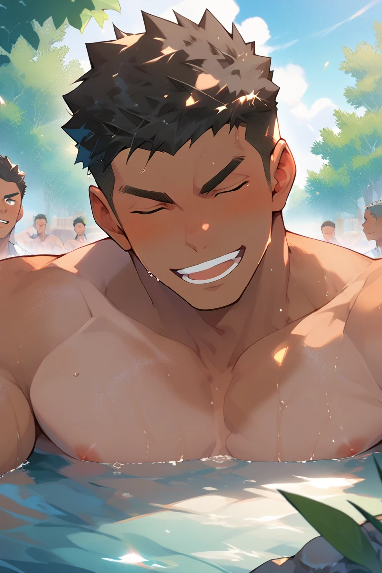 6 or more boys, Multiple men, ((All the men in this place are in love with you, And passionately watching you, the viewer)) Big body, (hyper pecs:1.3), Looking at the viewer, Resort Pool, midsummer, blue sky and white clouds, swim brief, G-string , (outline of lid, swelling of underwear), sleeveless rash guard, gay, male-centric, males only, muscular male, thick eyebrows, Small eyes, 30 year old male, lustful gaze , Hot, blushing, Sweaty, wild vibes, real muscles, wild guys. daytime, (((Hyper Muscle!! )))), sunburnt skin, Short hair, male-centric, harem, beard, thick eyebrows, sideburns, beefcake, manly face, Big body, latissimus dorsi, glutes, Pectoralis major , quadriceps, bumpy abs, stuffy space, steam, soaking wet, Awkward smile, Sleepy eyes, exultation, exclamation, Enthusiastic, Festive, Hot, self-appeal to viewer, (4K), (8K ), ((Real)), (Masterpiece, Super Quality, High Definition, 8K, Complexity: 1.2, Cinematic lighting, Photoreal), (Real, Photoreal: 1.3), Masterpiece, Highly detailed, Huge file size, super detailed, High resolution, Absurd, Soft light,