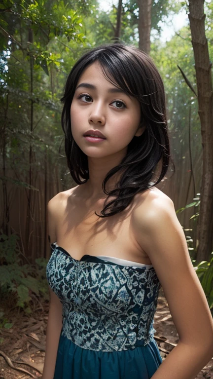 （（（（（（All Nude））））））（（（（（（（（Nipples、pubic hair））））））））1girl in,Very beautiful 16 year old Japan woman、beautidful eyes、cleavage of the breast、the wind、cloudy ash sky、It's raining a little、Body like a model、JumpHigh-level image quality、Top image quality、Looking at the camera、Focus on the eyealdives、shores、I found a cave in the jungle and went inside.I found a colorful bird