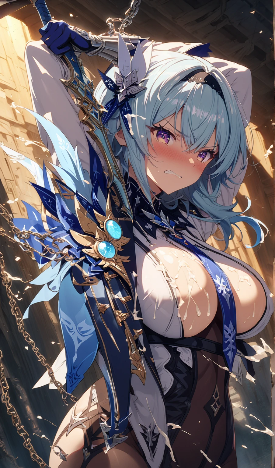 fantasy, Girl Alone, cottage, Human, Big, navel, Nudity, (Masterpiece, Best quality), sidelightning, , Beautiful detailed eyes, Subordinate chains, Slave collar, lying on bed, Slave costumes, wide-eyed, tongue stickout,-tongue, crazy, Open mouth, Screaming, ahe-face, Rough breathing, Blush, Sweat, Slave costumes, Black hair, Dumpling hair, full bodyesbian,((Night, Realistic light, Best quality, 8K, Masterpiece: 1.3)), Slender beauty: 1.4, Stand Abs: 1.1, (Brown hair, Big: 1.2), Moist Silk Dress: 1.2, 浴室, Super slender face, Full Eye Detail, Double eyelids). {{Masterpiece}}, {{Best quality}}}}, {{Super detail}}, {{illustration}}, {{Disheveled hair}}, {{Masterpiece}}, {Highest quality}, {{Super detail}, {{{illustration}, beautiful scence, Clear facial features, Hyperrealistic, Octane rendering, High detail, hyper qualit, high resolution, Art Station trend, hyper photorealism, surrealism, HD, 16k, Telephoto lens, Medium close-up, Split Lighting,