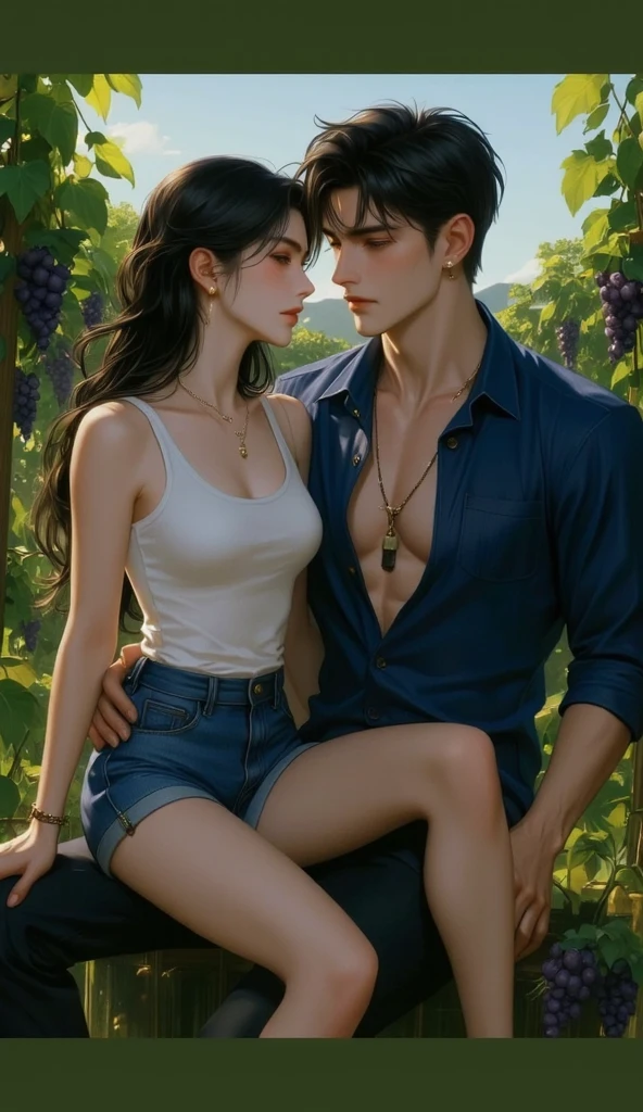 HD quality, high definition, couple having sex, male is 18 years old handsome and muscular and slim, female is sexy and pretty, in the forest, male is leaning on a rock with exposed penis, female’s face in front of male’s penis,