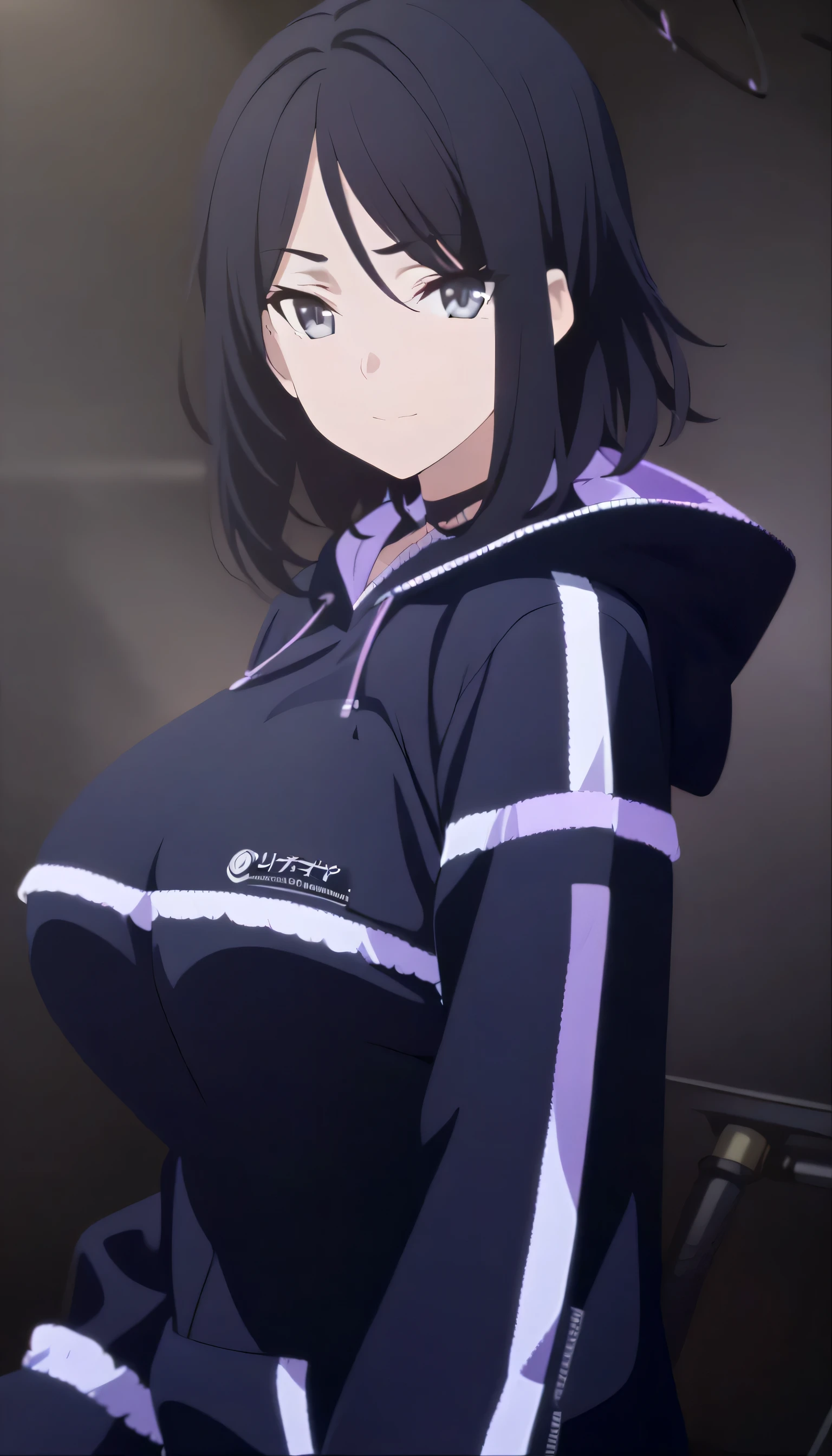 woman hourglass body in hiking gear, hiking. yandere smiling, night